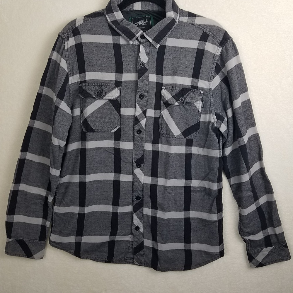Oneill men's large shirt black‎ white plaid skater outdoors button-down flannel